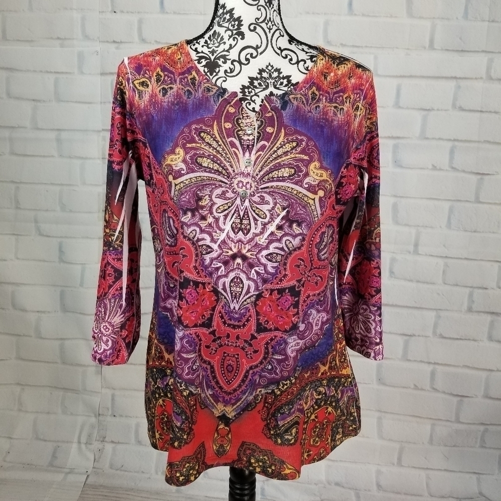 Style & Co size large stretch paisley beaded top